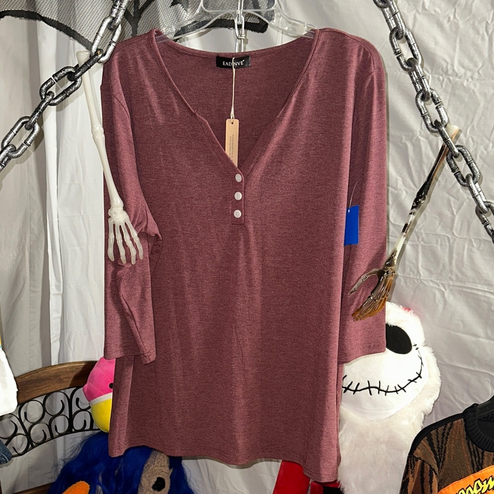 EADINVE Women's Maroon Long Sleeve Top